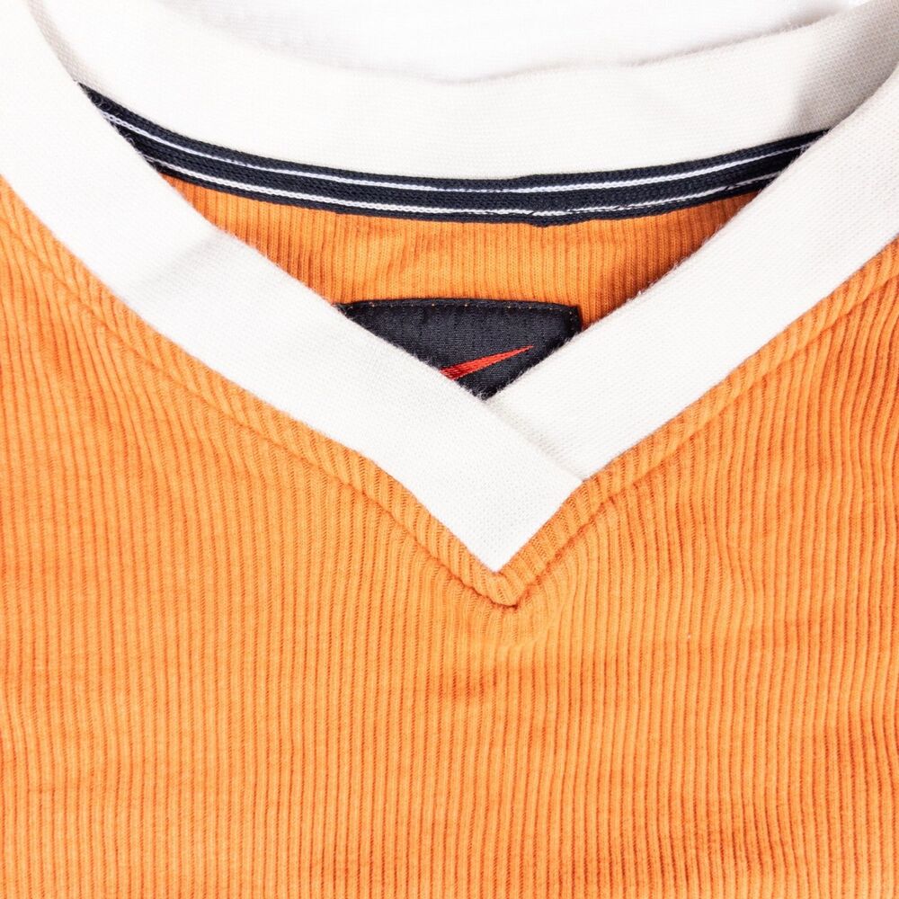 Vintage Y2K Nike Large V-Neck Long Sleeve Pullover Orange White Streetwear Shirt - Picture 4 of 10